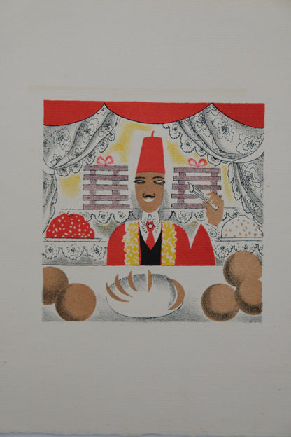 Lucien BOUCHER : Le Vendeur de pâtisserie orientales - Lithographie originale