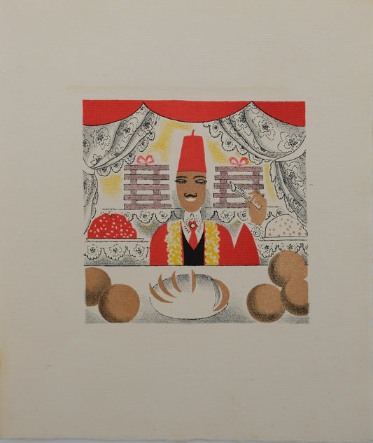 Lucien BOUCHER : Le Vendeur de pâtisserie orientales - Lithographie originale