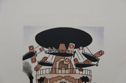 Lucien BOUCHER : Le Manège d'avions - Lithographie originale