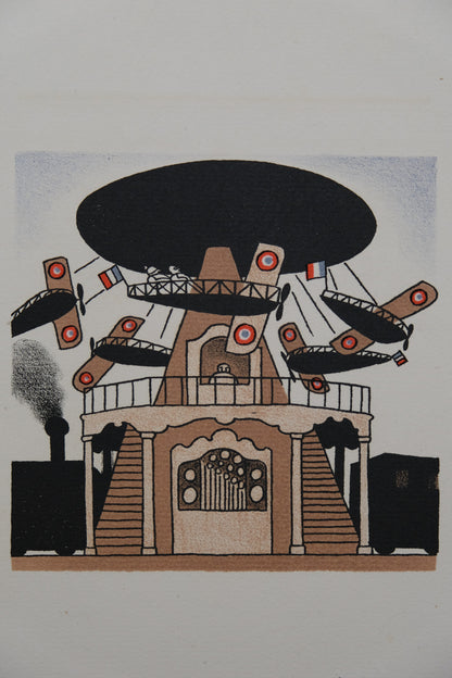 Lucien BOUCHER : Le Manège d'avions - Lithographie originale