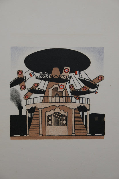 Lucien BOUCHER : Le Manège d'avions - Lithographie originale