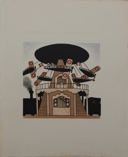 Lucien BOUCHER : Le Manège d'avions - Lithographie originale