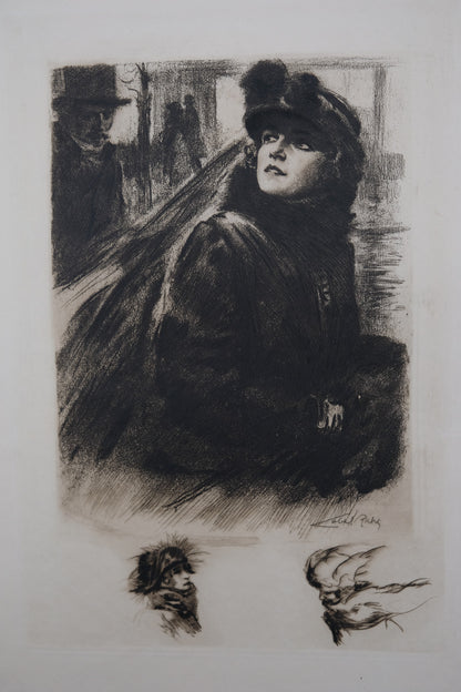 Alméry LOBEL RICHE : Portrait de femme au manteau de fourrure - Gravure originale signée