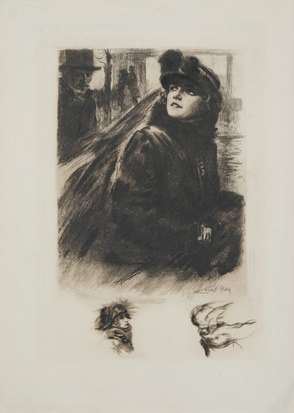 Alméry LOBEL RICHE : Portrait de femme au manteau de fourrure - Gravure originale signée