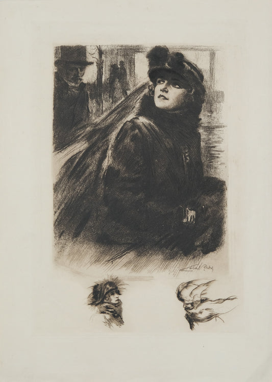 Alméry LOBEL RICHE : Portrait de femme au manteau de fourrure - Gravure originale signée