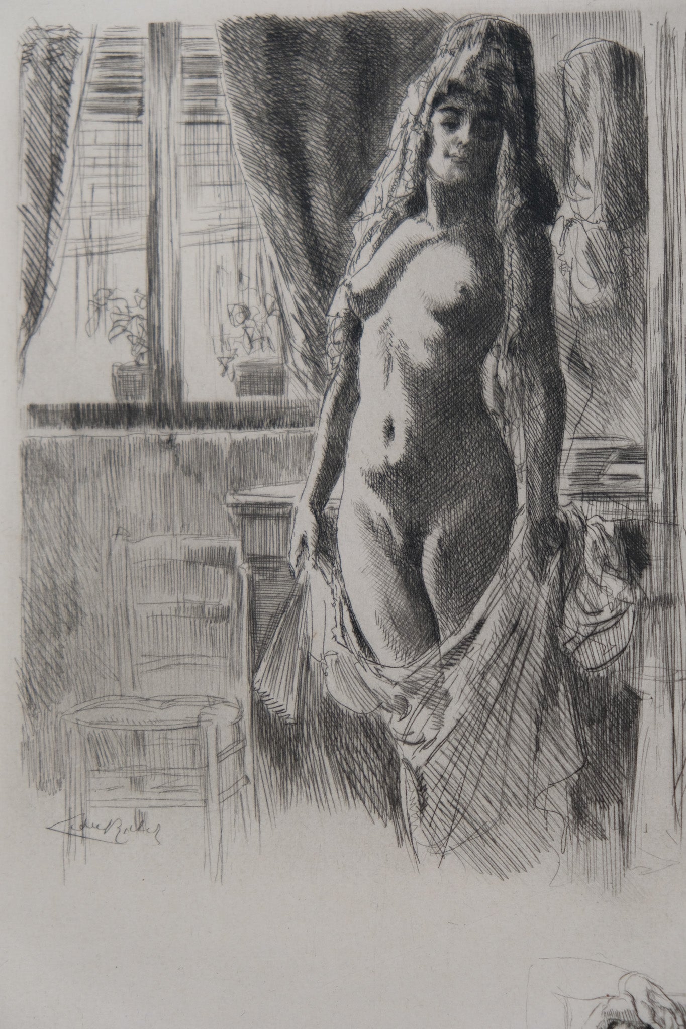 Alméry LOBEL RICHE : Nu au foulard - Gravure originale signée