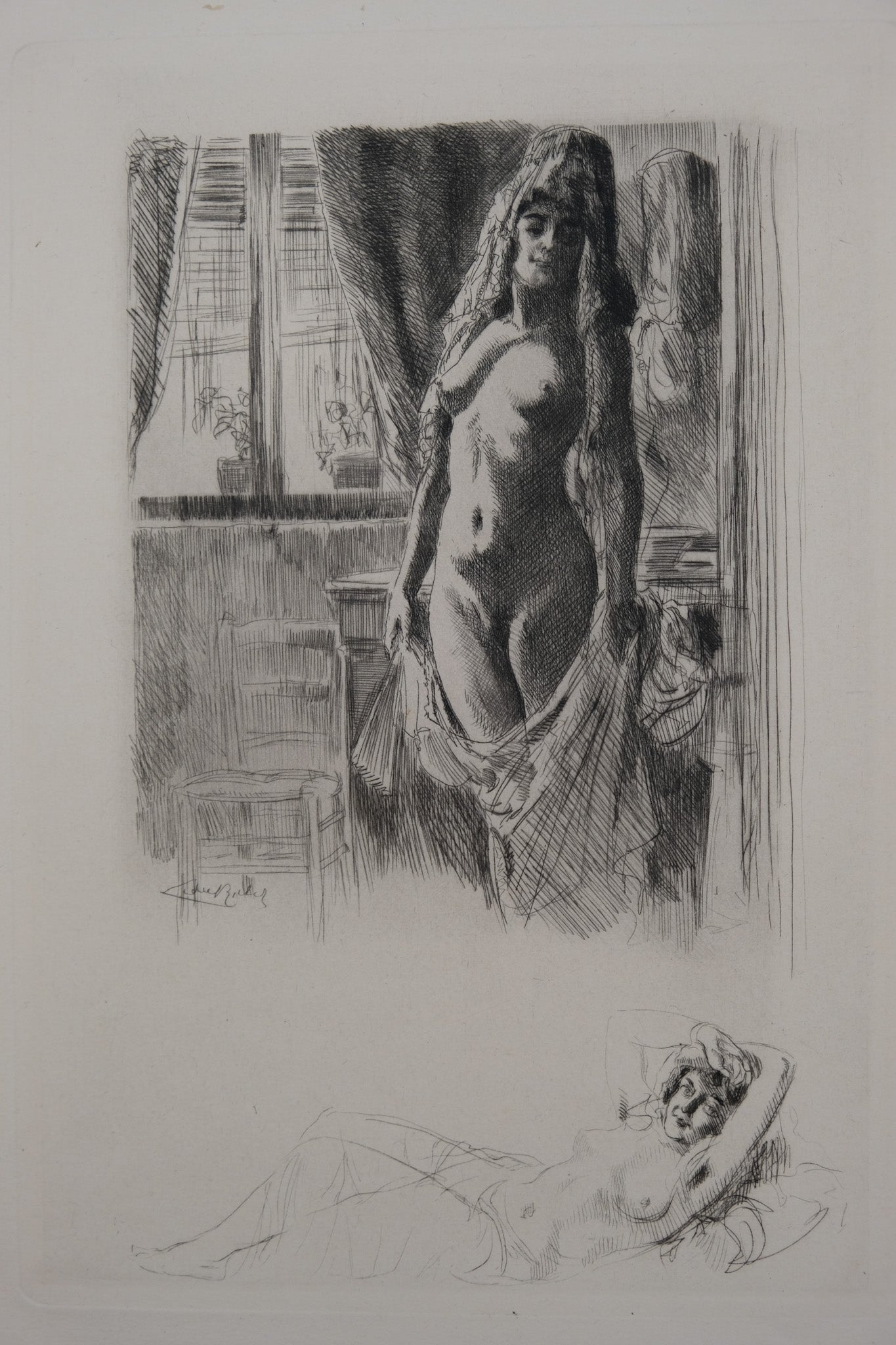 Alméry LOBEL RICHE : Nu au foulard - Gravure originale signée
