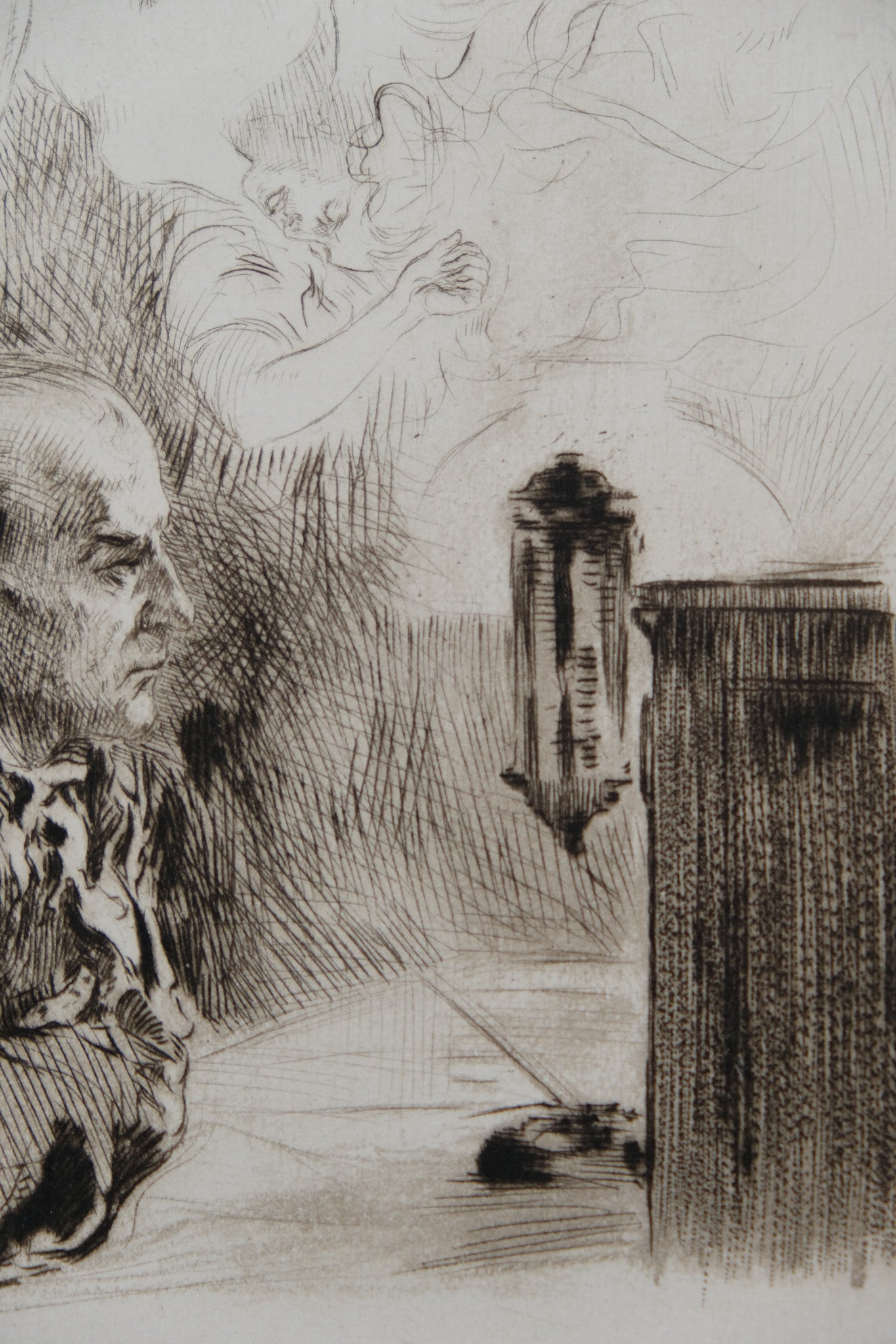 Alméry LOBEL RICHE : Homme pensif  - Gravure originale