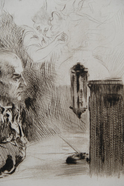 Alméry LOBEL RICHE : Homme pensif  - Gravure originale