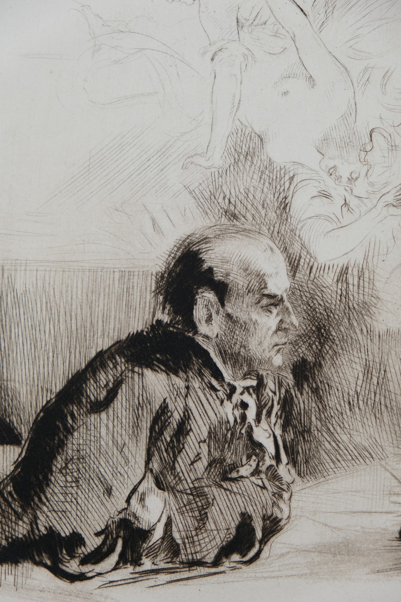 Alméry LOBEL RICHE : Homme pensif  - Gravure originale