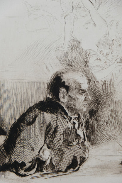 Alméry LOBEL RICHE : Homme pensif  - Gravure originale