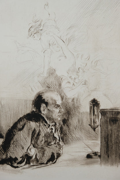 Alméry LOBEL RICHE : Homme pensif  - Gravure originale