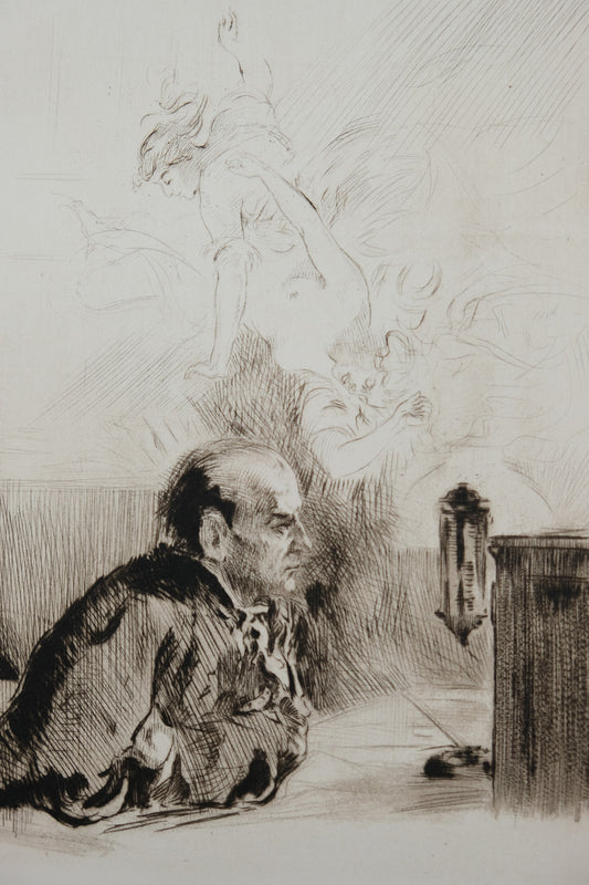 Alméry LOBEL RICHE : Homme pensif  - Gravure originale