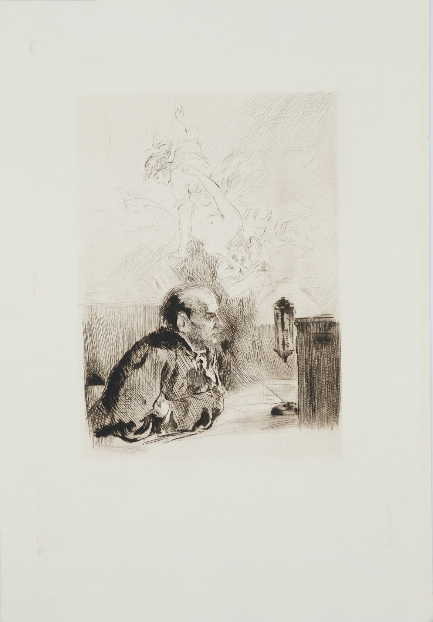 Alméry LOBEL RICHE : Homme pensif  - Gravure originale
