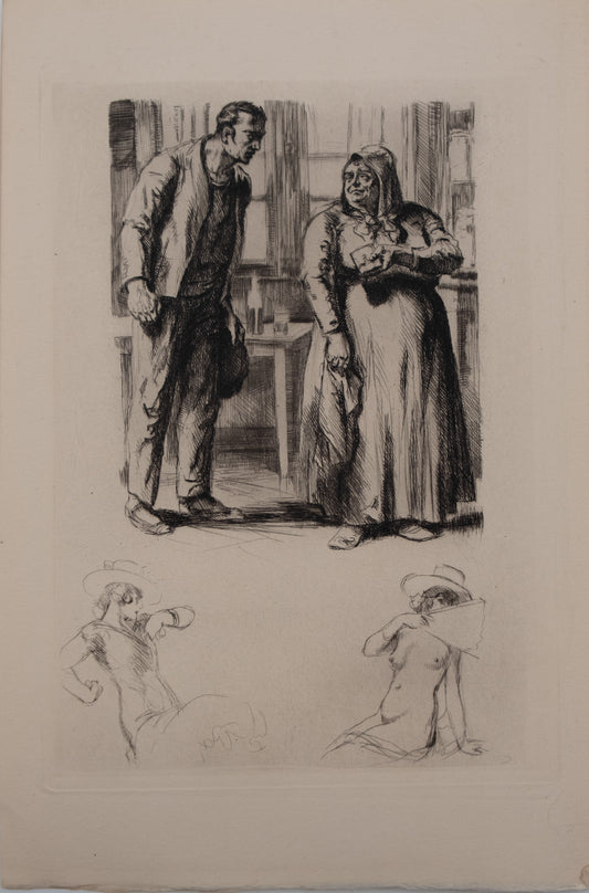 Alméry LOBEL RICHE : Discussion animée - Gravure originale
