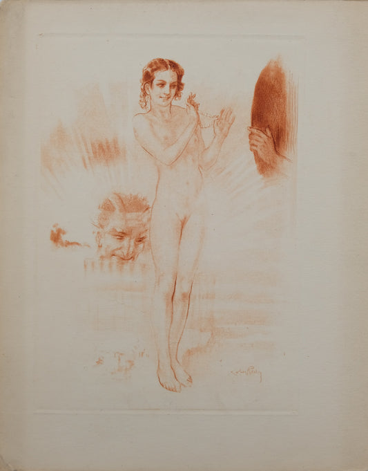 Alméry LOBEL RICHE : Femme nue coquette - Gravure originale signée