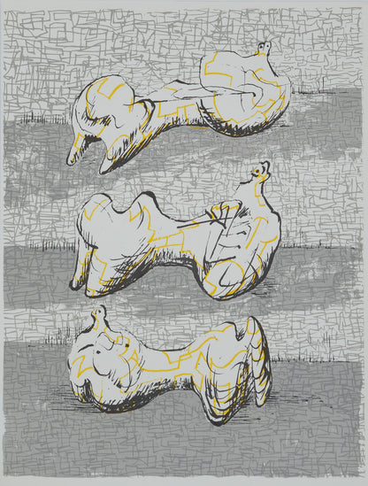 Henry MOORE : Trois personnages allongés - Lithographie originale signée