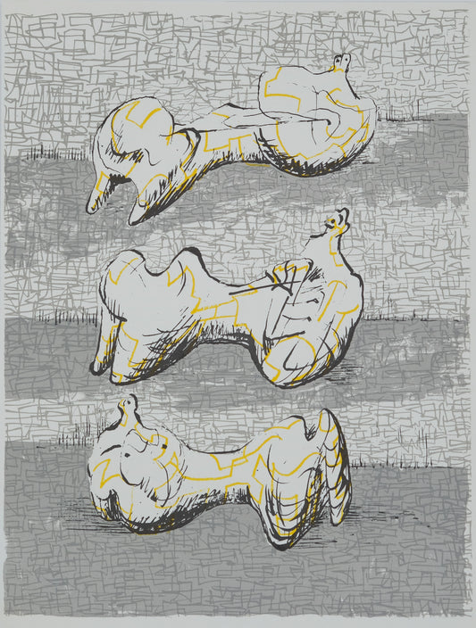 Henry MOORE : Trois personnages allongés - Lithographie originale signée