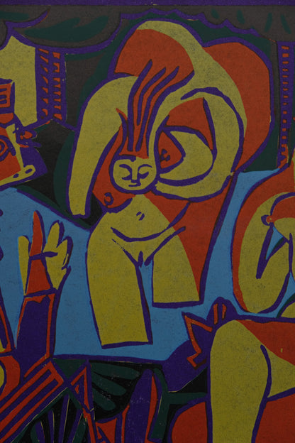 Pablo PICASSO : Portrait de Jacqueline - Linogravure en couleurs