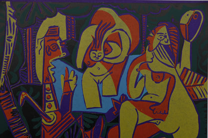 Pablo PICASSO : Portrait de Jacqueline - Linogravure en couleurs