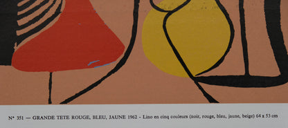 Pablo PICASSO : Portrait de Jacqueline - Linogravure en couleurs