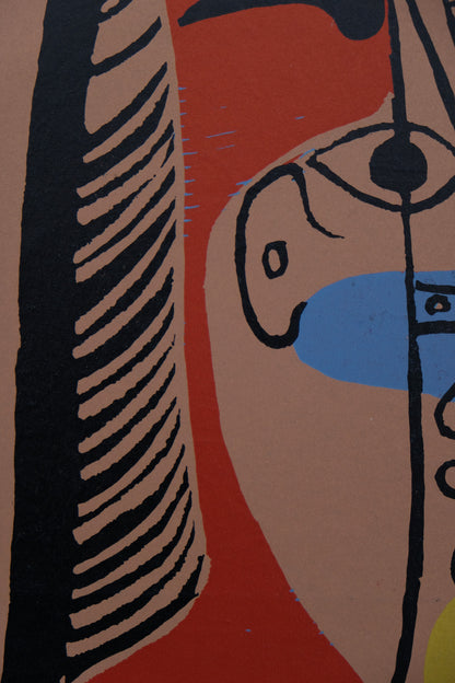 Pablo PICASSO : Portrait de Jacqueline - Linogravure en couleurs
