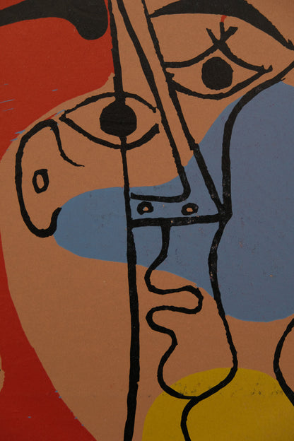 Pablo PICASSO : Portrait de Jacqueline - Linogravure en couleurs