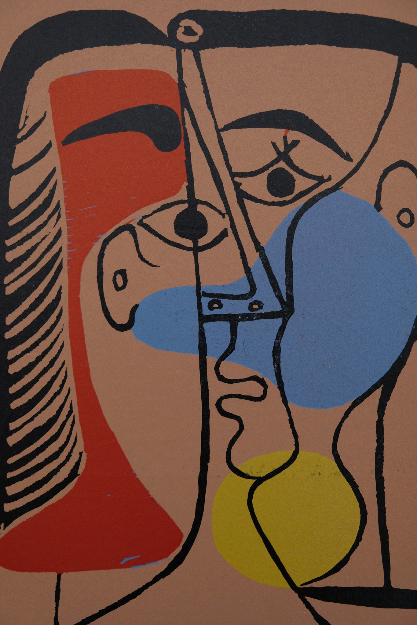 Pablo PICASSO : Portrait de Jacqueline - Linogravure en couleurs