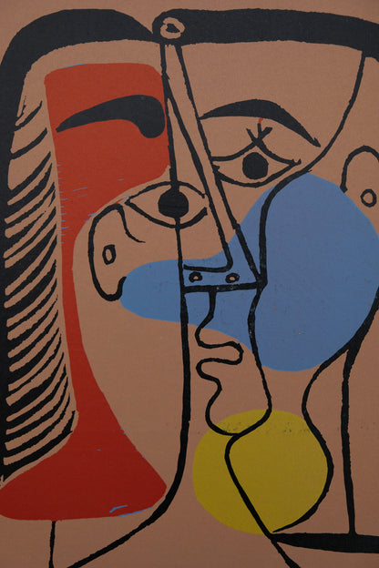 Pablo PICASSO : Portrait de Jacqueline - Linogravure en couleurs