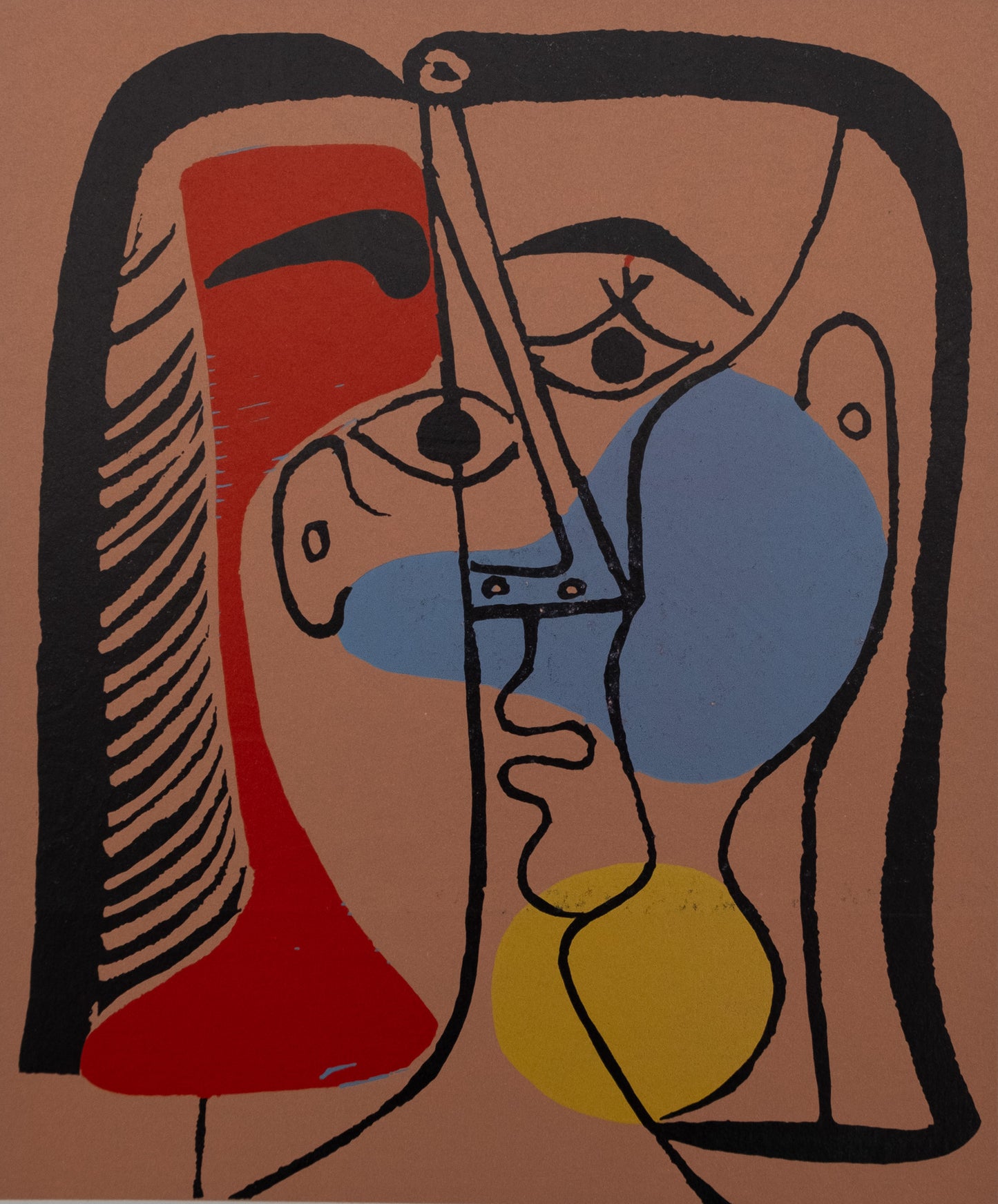 Pablo PICASSO : Portrait de Jacqueline - Linogravure en couleurs