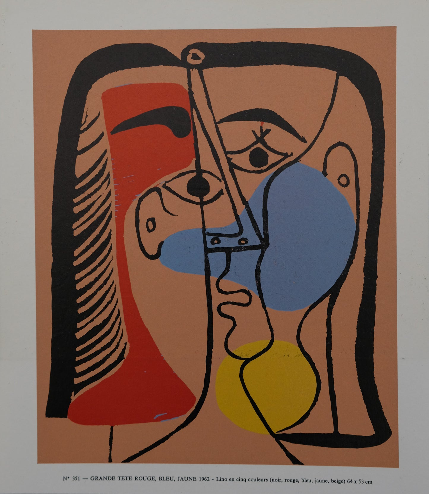 Pablo PICASSO : Portrait de Jacqueline - Linogravure en couleurs