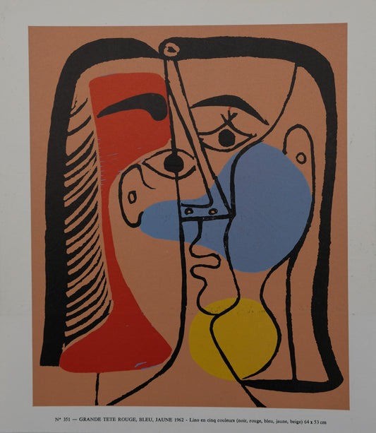 Pablo PICASSO : Portrait de Jacqueline - Linogravure en couleurs