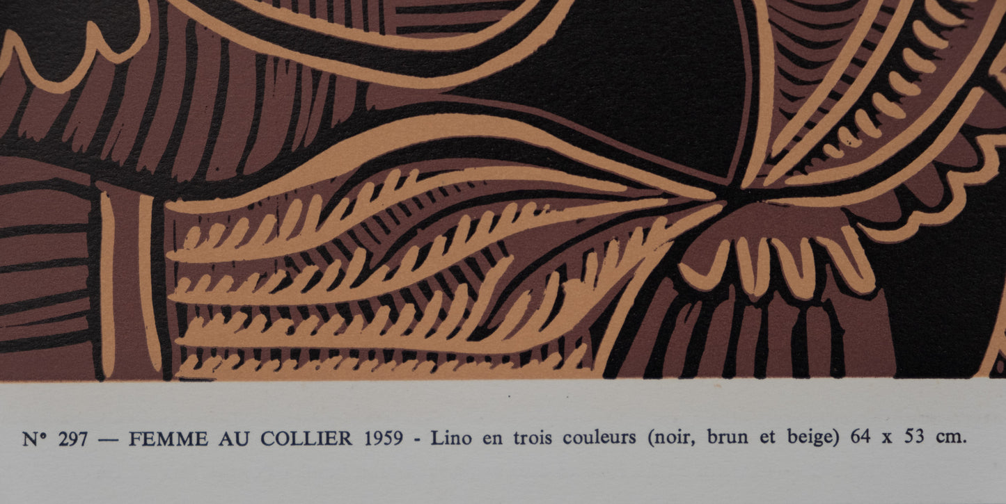 Pablo PICASSO : Femme au collier - Linogravure en couleurs