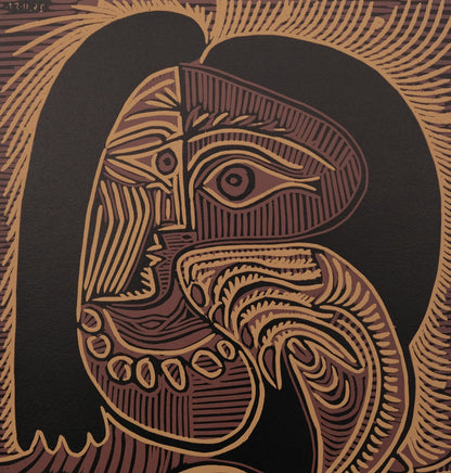 Pablo PICASSO : Femme au collier - Linogravure en couleurs