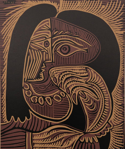 Pablo PICASSO : Femme au collier - Linogravure en couleurs
