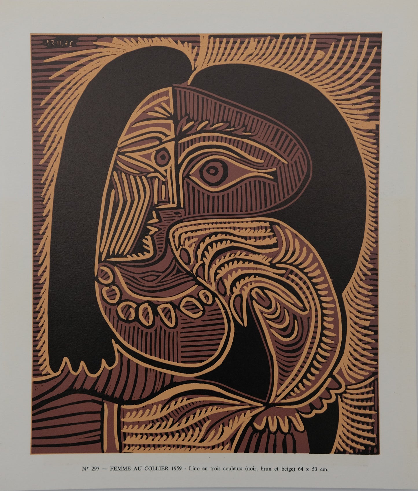 Pablo PICASSO : Femme au collier - Linogravure en couleurs