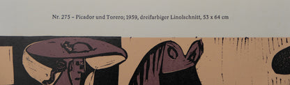 Pablo PICASSO : Picador et Torero - Linogravure en couleurs