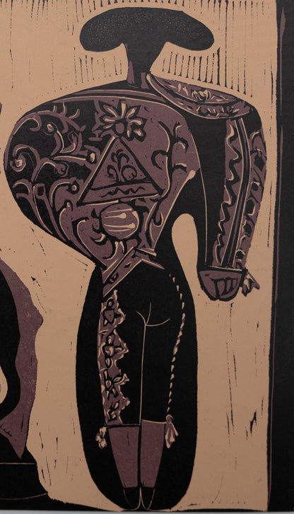 Pablo PICASSO : Picador et Torero - Linogravure en couleurs