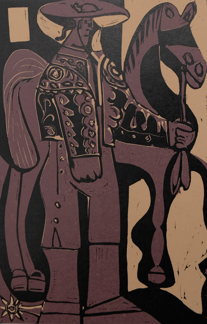 Pablo PICASSO : Picador et Torero - Linogravure en couleurs