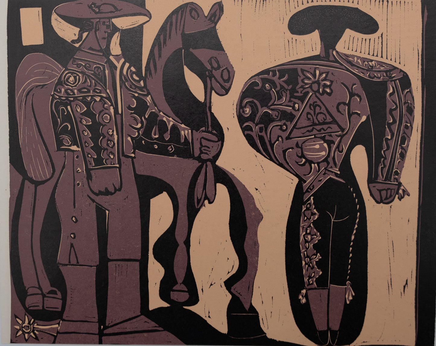 Pablo PICASSO : Picador et Torero - Linogravure en couleurs