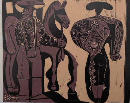 Pablo PICASSO : Picador et Torero - Linogravure en couleurs