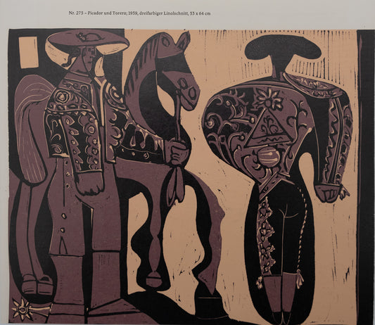 Pablo PICASSO : Picador et Torero - Linogravure en couleurs