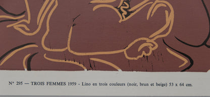 Pablo PICASSO : Trois femmes nues - Linogravure en couleurs
