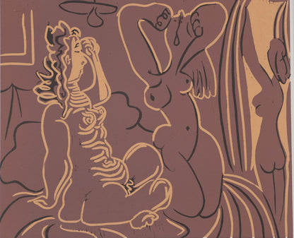 Pablo PICASSO : Trois femmes nues - Linogravure en couleurs