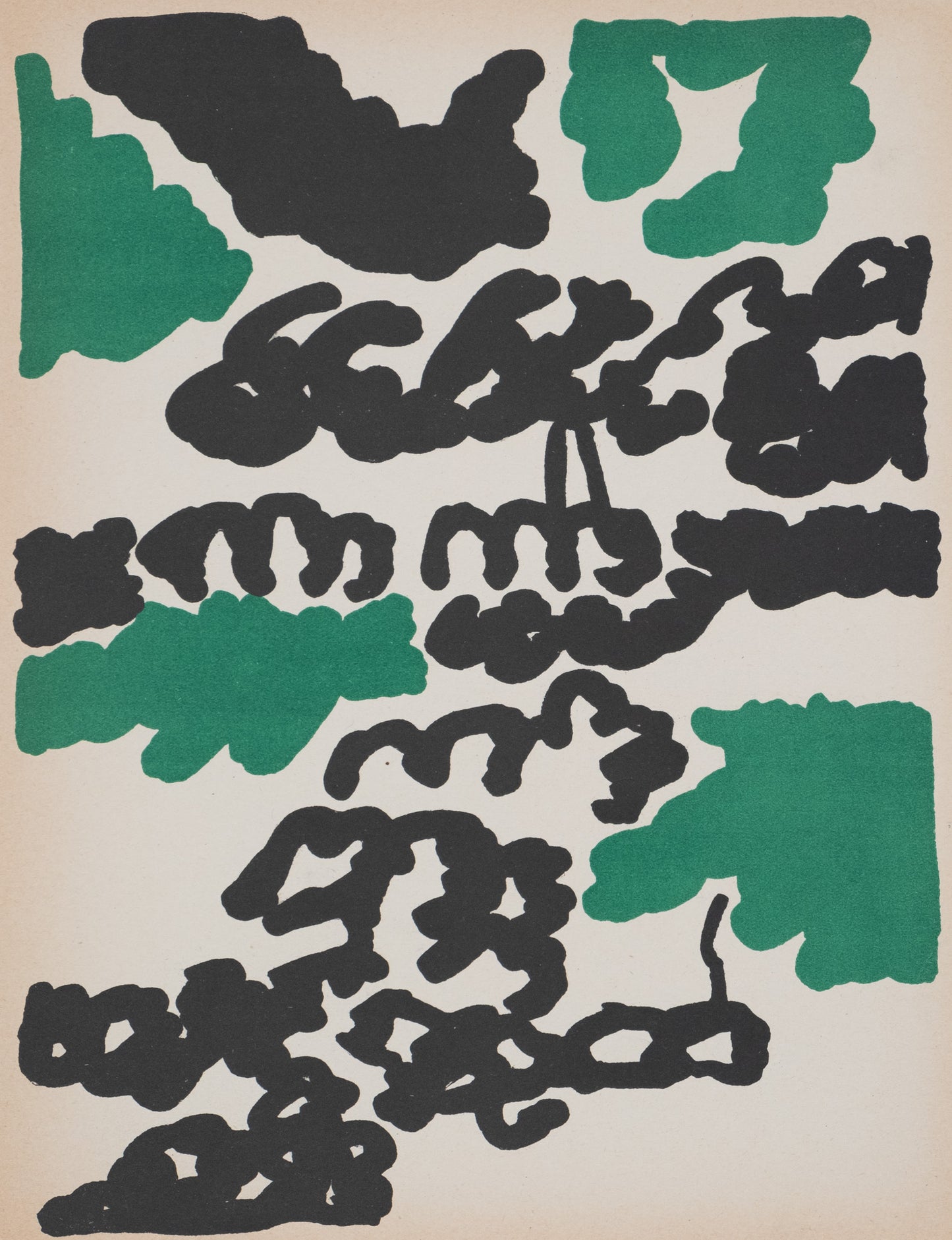 Charles LAPICQUE : Composition abstraite verte et noire - Lithographie originale