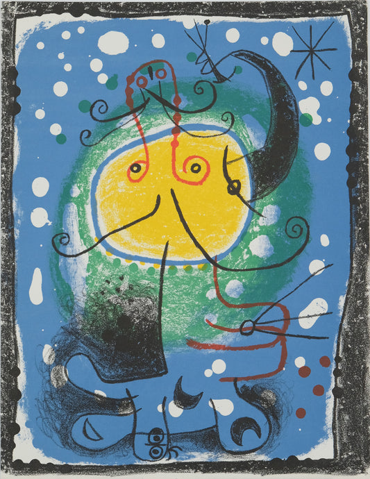 Joan MIRO : Personnage sur fond bleu - Lithographie originale