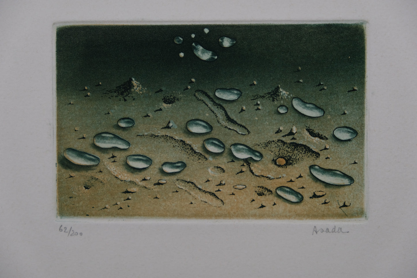 Hiroshi ASADA : Zen, Gouttes d'eau sur le sable - Gravure originale signée