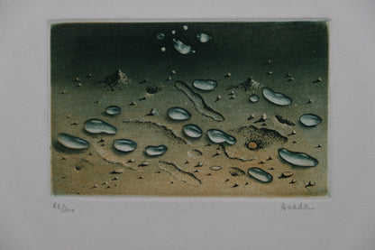 Hiroshi ASADA : Zen, Gouttes d'eau sur le sable - Gravure originale signée