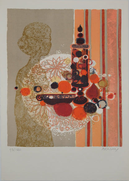 Frédéric MENGUY : La femme au plateau de fruits - Lithographie originale signée