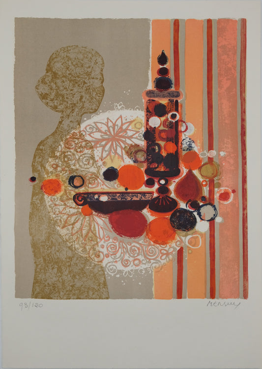 Frédéric MENGUY : La femme au plateau de fruits - Lithographie originale signée